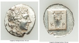 LYCIAN LEAGUE. Cragus. Ca. 48-20 BC. AR hemidrachm (15mm, 1.79 gm, 12h). AU. Series 1. Laureate head of Apollo right; Λ-Y below / K-P, cithara (lyre);...
