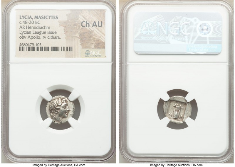 LYCIAN LEAGUE. Masicytes. Ca. 48-20 BC. AR hemidrachm (15mm, 1h). NGC Choice AU....