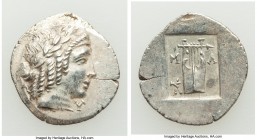 LYCIAN LEAGUE. Masicytes. Ca. 48-20 BC. AR hemidrachm (17mm, 1.76 gm, 12h). Choice AU. Series 5. Laureate head of Apollo right; Λ-Y below / M-A, citha...