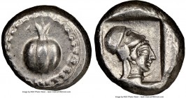 PAMPHYLIA. Side. Ca. 5th century BC. AR stater (21mm, 9h). NGC Choice XF. Ca. 430-400 BC. Pomegranate; guilloche beaded border / Head of Athena right,...