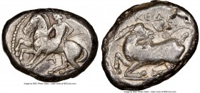 CILICIA. Celenderis. Ca. 425-350 BC. AR stater (21mm, 7h). NGC VF. Persic standard, ca. 425-400 BC. Youthful nude male rider, reins in right hand, ken...