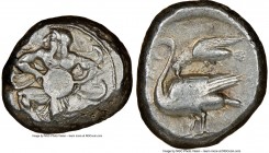 CILICIA. Mallus. Ca. 440-385 BC. AR stater (20mm, 11.01 gm, 9h). NGC Choice VF 4/5 - 4/5. Beardless male, winged, in kneeling/running stance left, hol...