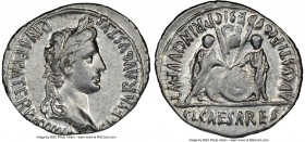 Augustus (27 BC-AD 14). AR denarius (21mm, 11h). NGC Choice XF. Lugdunum, 2 BC-AD 4. CAESAR AVGVSTVS-DIVI F PATER PATRIAE, laureate head of Augustus r...