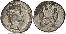 Augustus (27 BC-AD 14). AR denarius (19mm, 5h). NGC XF. Lugdunum, 2 BC-AD 4. CAESAR AVGVSTVS-DIVI F PATER PATRIAE, laureate head of Augustus right / A...