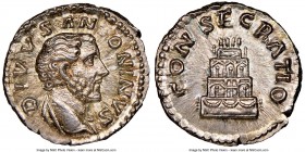 Divus Antoninus Pius (AD 138-161). AR denarius (18mm, 3.19 gm, 5h). NGC MS 5/5 - 5/5. Rome, AD 161. DIVVS ANTONINVS, bare head of Divus Antoninus Pius...