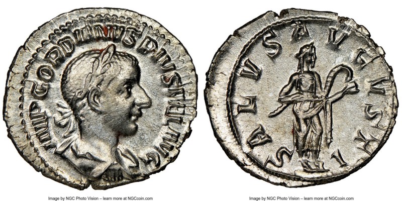 Gordian III (AD 238-244). AR denarius (21mm, 2.62 gm, 7h). NGC MS 4/5 - 4/5. Rom...