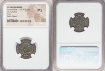 Constantine I the Great (AD 307-337). AE3 or BI nummus (19mm, 6h). NGC MS. Trier, 1st officina, AD 322-323. CONSTANTINVS IVN NOB C, rosette-diademed, ...