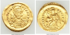 Theodosius II, Eastern Roman Empire (AD 402-450). AV solidus (21mm, 4.29 gm, 6h). VF. Constantinople, ca. AD 442-443. D N THEODOSI-VS•P•F•AVG, pearl-d...