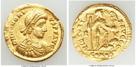 Honorius, Western Roman Empire (AD 393-423). AV solidus (21mm, 4.42 gm, 6h). XF. Ravenna, ca. AD 402-403, AD 405-406. HONORI-VS P F AVG, pearl-diademe...