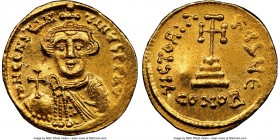 Constans II Pogonatus (AD 641-668). AV solidus (20mm, 4.46 gm, 6h). NGC MS 5/5 - 3/5, punch mark. Constantinople, 5th officina. d N CONStAN-tINЧS PP A...