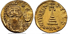 Constans II Pogonatus (AD 641-668), and Constantine IV. AV solidus (19mm, 4.46 gm, 7h). NGC MS 4/5 - 4/5. Constantinople, 6th officina. ca. AD 654-668...