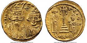 Constans II Pogonatus (AD 641-668), with Constantine IV, Heraclius and Tiberius. AV solidus (19mm, 4.47 gm, 7h). NGC Choice MS 4/5 - 5/5. Constantinop...