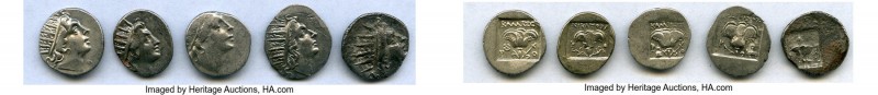 ANCIENT LOTS. Greek. Carian Islands. Rhodes. Ca. 88-84 BC. Lot of five (5) AR dr...