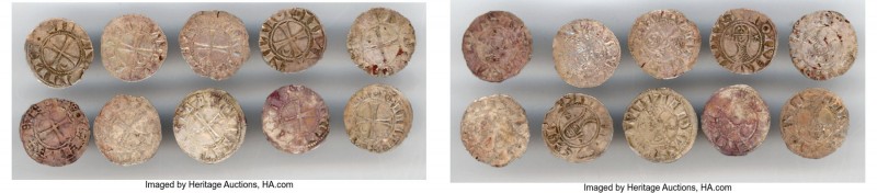 Principality of Antioch 10-Piece Lot of Uncertified Bohemond Era "Helmet" Denier...