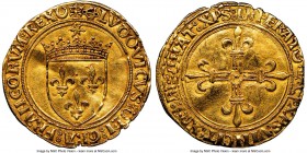 Louis XII gold Ecu d'Or au Soleil ND (1498-1515) AU55 NGC, Bayonne mint, Anchor mm, Fr-323, Dup-647. 3.38gm. (crowned lis) (anchor) LV∂OVICVS: ∂EI: GR...