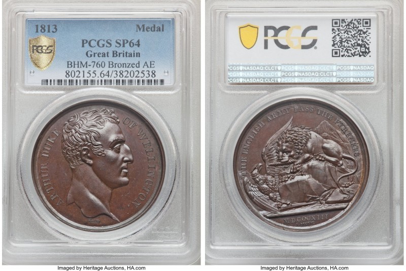 "Passing of the Pyrenees" bronzed-copper Specimen Medal 1813-Dated SP64 PCGS, BH...