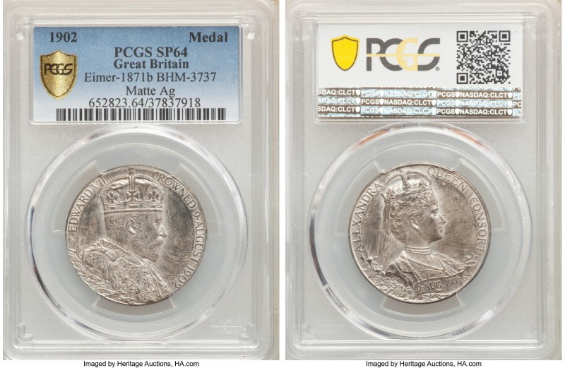 Edward VII silver Matte Specimen "Coronation" Medal 1902 SP64 PCGS, BHM-3737, Ei...