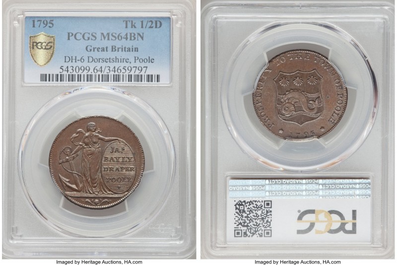 Dorsetshire. Poole copper 1/2 Penny Token 1795 MS64 Brown PCGS, D&H-6. 

HID09...