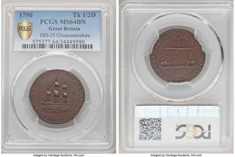 Gloucestershire copper 1/2 Penny Token 1796 MS64 Brown PCGS, D&H-35. 

HID0980...