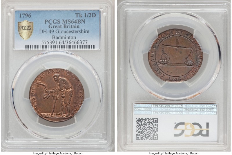 Gloucestershire. Badminton copper 1/2 Penny Token 1796 MS64 Brown PCGS, D&H-49. ...