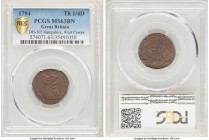 Hampshire. West Cowes copper Farthing Token 1794 MS63 Brown PCGS, D&H-102. Sold with old Schwer Coins dealer envelope. 

HID09801242017

© 2020 He...