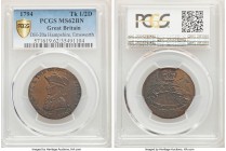Hampshire. Emsworth copper 1/2 Penny Token 1794 MS62 Brown PCGS, D&H-20a. Sold with old Schwer Coins dealer envelope. 

HID09801242017

© 2020 Her...