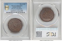 Lancashire. Liverpool copper 1/2 Penny Token 1791 MS63 Brown PCGS, D&H-93var (edge). 

HID09801242017

© 2020 Heritage Auctions | All Rights Reser...