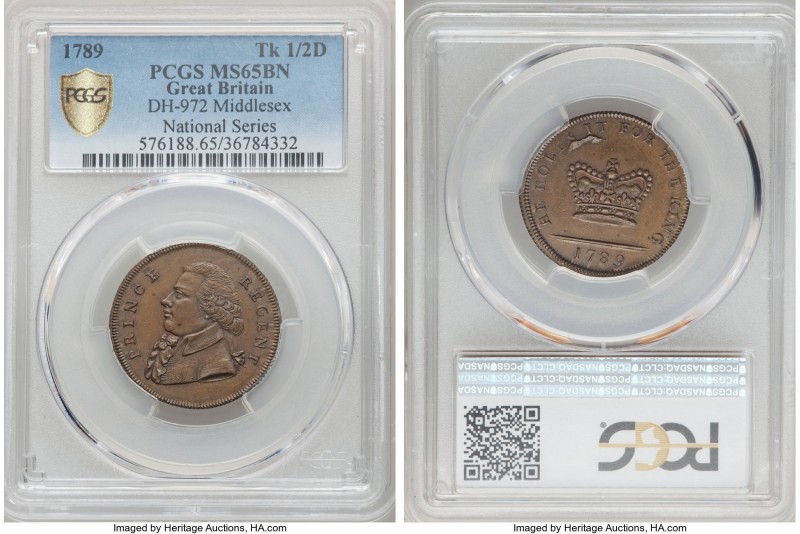 Middlesex copper 1/2 Penny Token 1789 MS65 Brown PCGS, D&H-972. National Series....