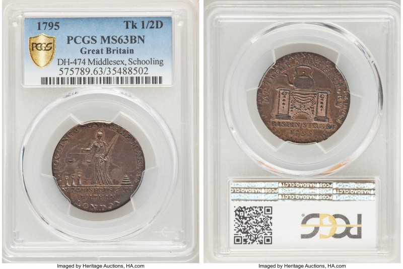 Middlesex. Schooling copper 1/2 Penny Token 1795 MS63 Brown PCGS, D&H-474. Sold ...