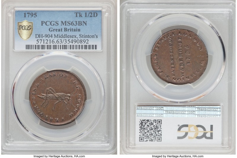 Middlesex. Stinton's copper 1/2 Penny Token 1795 MS63 Brown PCGS, D&H-904. 

H...