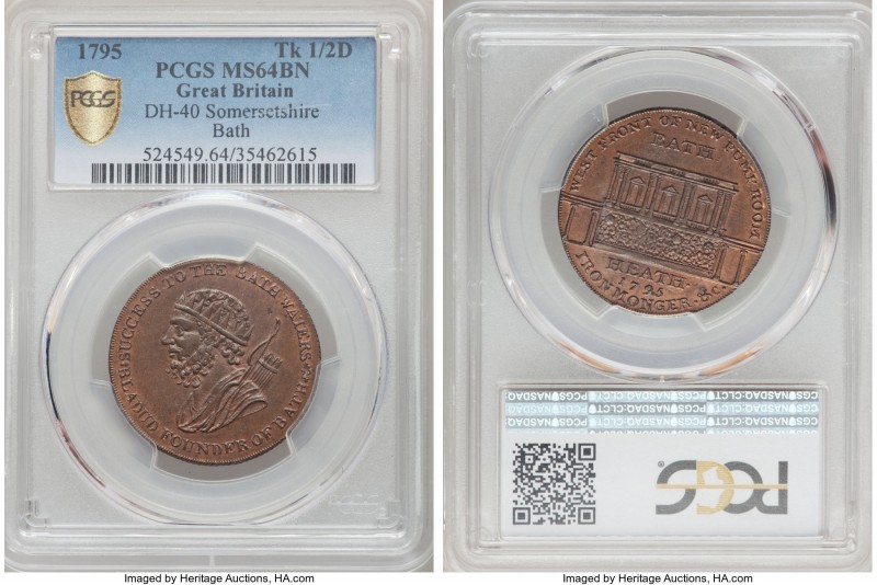 Somersetshire. Bath copper 1/2 Penny Token 1795 MS64 Brown PCGS, D&H-40. Sold wi...