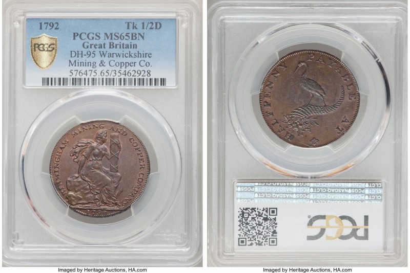 Warwickshire. Mining & Copper Co. copper 1/2 Penny Token 1792 MS65 Brown PCGS, D...