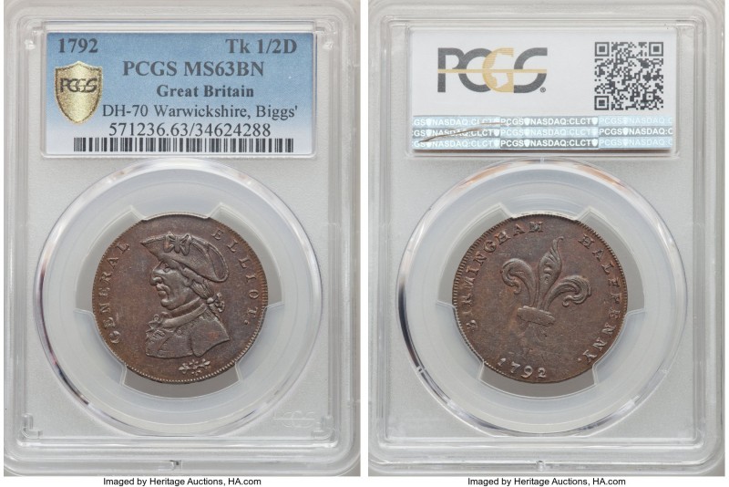 Warwickshire. Biggs' copper 1/2 Penny Token 1792 MS63 Brown PCGS, D&H-70. 

HI...