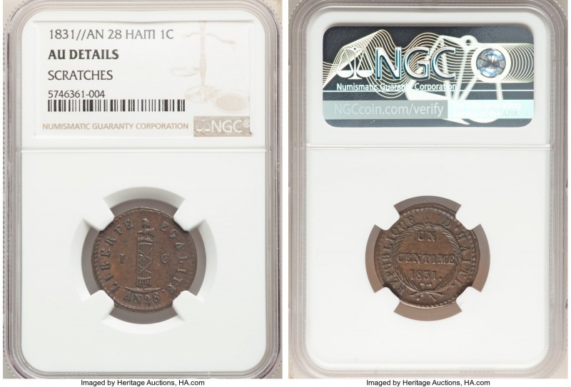 Republic Centime L'An 28 (1831) AU Details (Scratches) NGC, KM-A21.

HID098012...