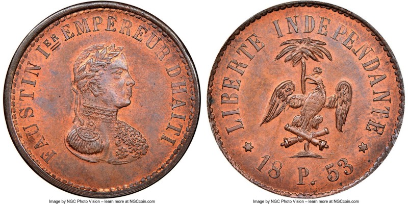 Faustin I copper Pattern 10 Centimes 1853 MS65 Red and Brown NGC, KM-Pn51.

HI...