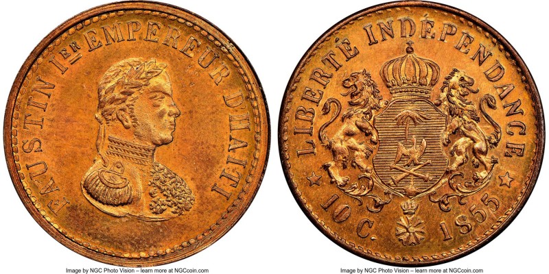 Faustin I copper Proof Pattern 10 Centimes 1855 PR65+ Red NGC, KM-Pn69. Sold wit...