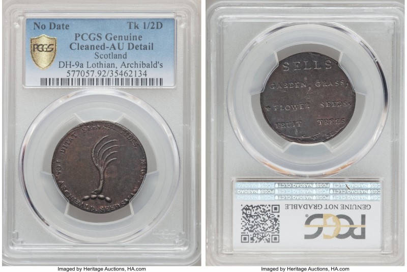 Lothian. Archibald's copper 1/2 Penny Token ND AU Details (Cleaned) PCGS, D&H-9a...