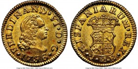 Ferdinand VI gold 1/2 Escudo 1756 M-JB MS63 NGC, Madrid mint, KM378. A choice example marked by sunny golden luster and a commendable strike.

HID09...