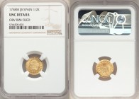 Ferdinand VI gold 1/2 Escudo 1758 M-JB UNC Details (Obverse Rim Filed) NGC, Madrid mint, KM378. 

HID09801242017

© 2020 Heritage Auctions | All R...