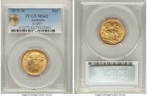 Victoria gold "St. George" Sovereign 1875-M MS62 PCGS, Melbourne mint, KM7, S-3857. The planchet exhibiting the bright yellow color characteristic of ...