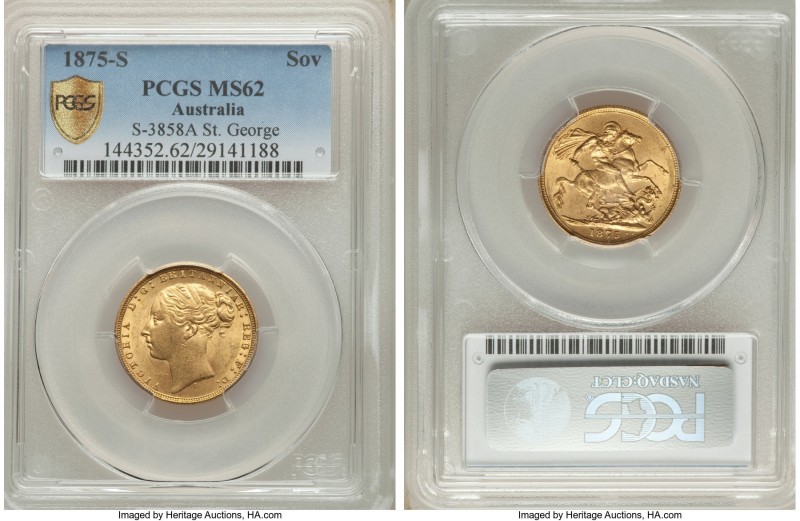 Victoria gold "St. George" Sovereign 1875-S MS62 PCGS, Sydney mint, KM7, S-3858A...