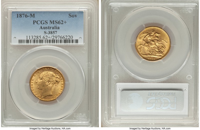 Victoria gold "St. George" Sovereign 1876-M MS62+ PCGS, Melbourne mint, KM7, S-3...