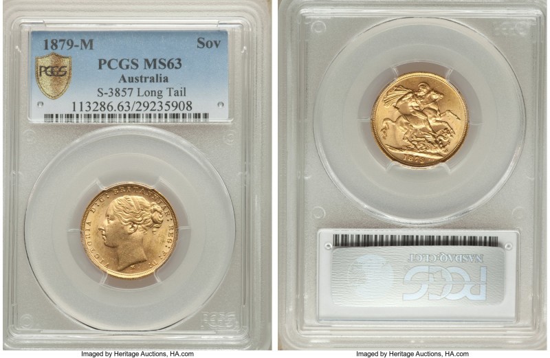Victoria gold "St. George" Sovereign 1879-M MS63 PCGS, Melbourne mint, KM7, S-38...