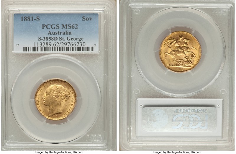 Victoria gold "St. George" Sovereign 1881-S MS62 PCGS, Sydney mint, KM7, S-3858D...