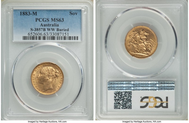 Victoria gold "St. George" Sovereign 1883-M MS63 PCGS, Melbourne mint, KM7, S-38...