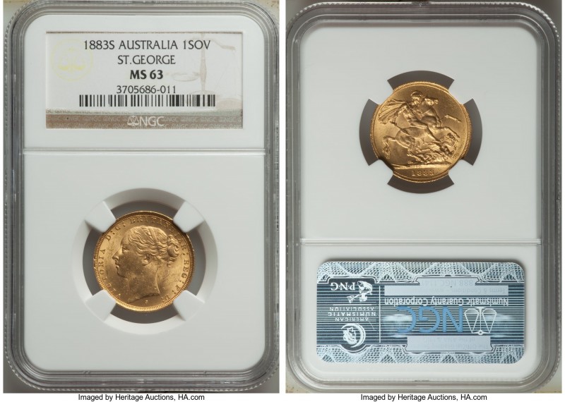 Victoria gold "St. George" Sovereign 1883-S MS63 NGC, Sydney mint, KM7. The sing...
