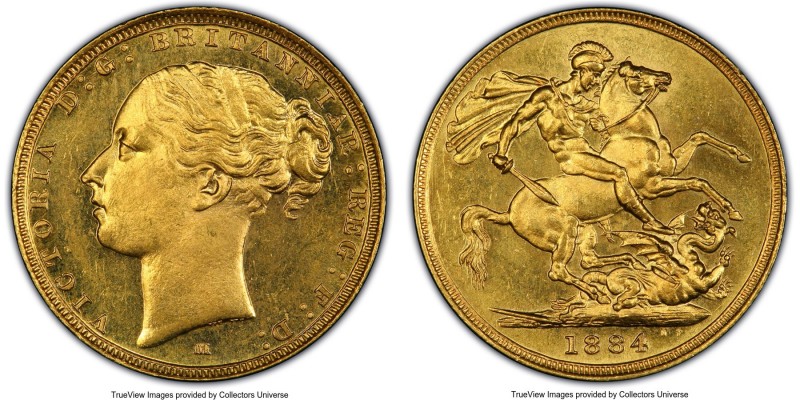 Victoria gold "St. George" Sovereign 1884-M MS64 PCGS, Melbourne mint, KM7, S-38...