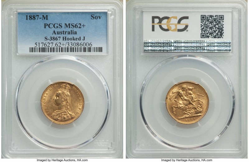 Victoria gold "Jubilee Head" Sovereign 1887-M MS62+ PCGS, Melbourne mint, KM10, ...