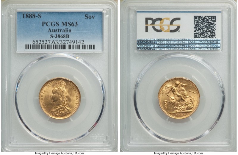 Victoria gold Sovereign 1888-S MS63 PCGS, Sydney mint, KM10, S-3868B. The grade-...