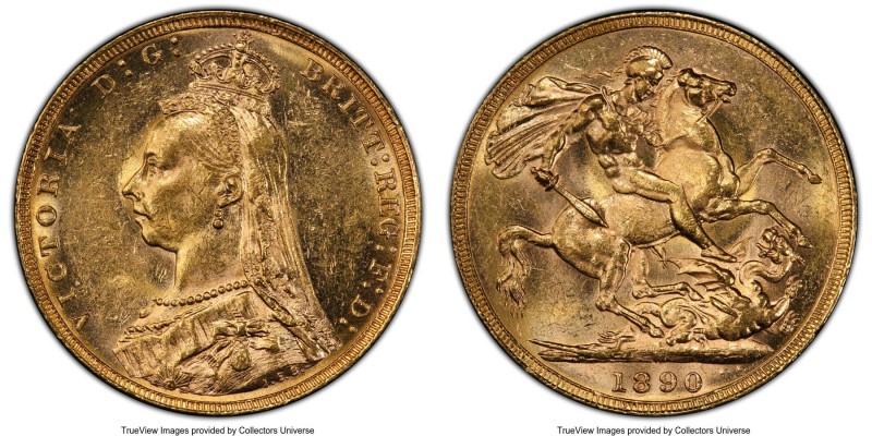 Victoria gold Sovereign 1890-M MS62 PCGS, Melbourne mint, KM10, S-3867B. 2nd Obv...